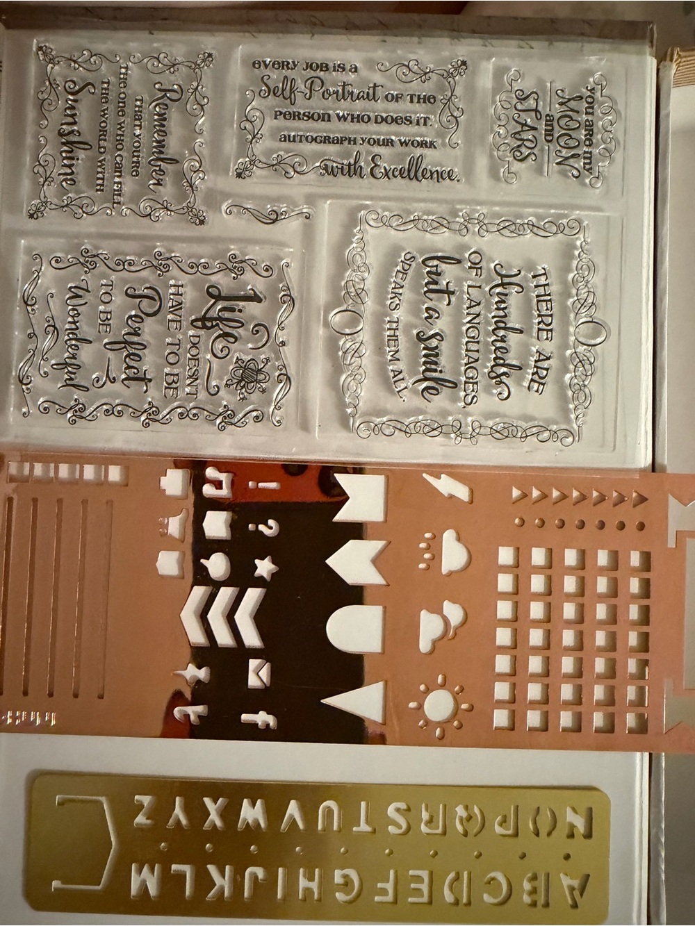 Clear Sentiment Stamp and Stencil Set - Tan/Cream Accents